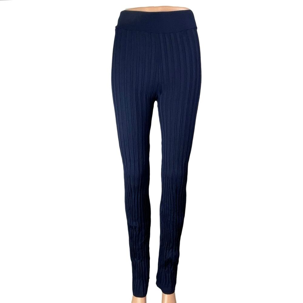 MNG Mango Blue Ribbed High Rise Skinny Yoga Athletic Activewear Leggings Pants S